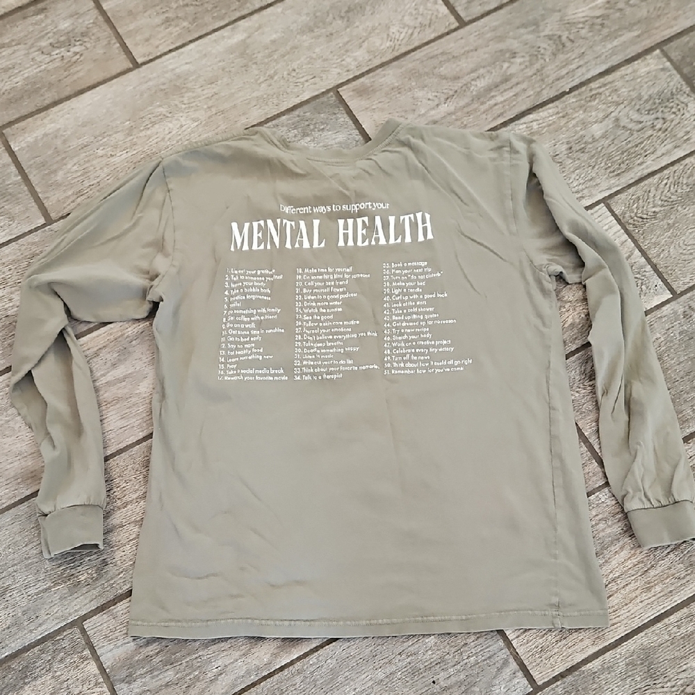 Womens Mental Health Support Long Sleeve Shirt - Olive Green  Size Large